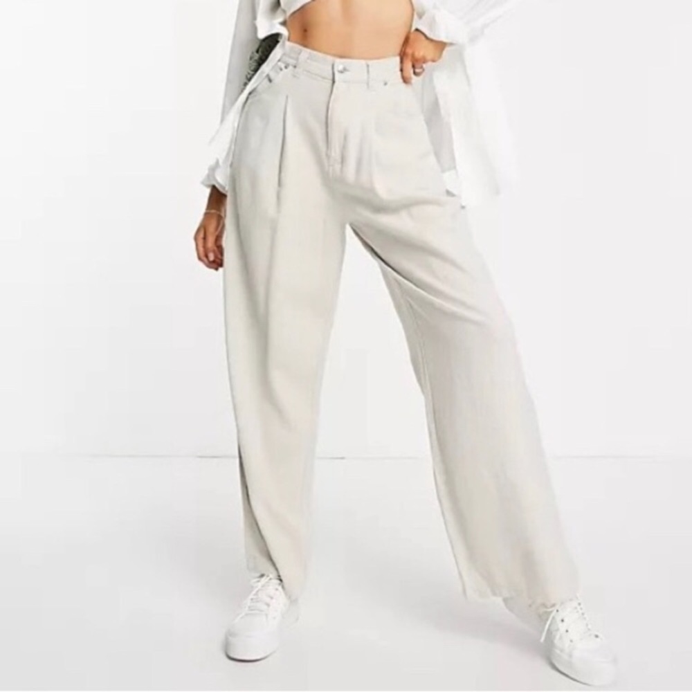 Asos by Design sz 10 Tall Linen Blend Stylish Beige Wide-Leg Pants